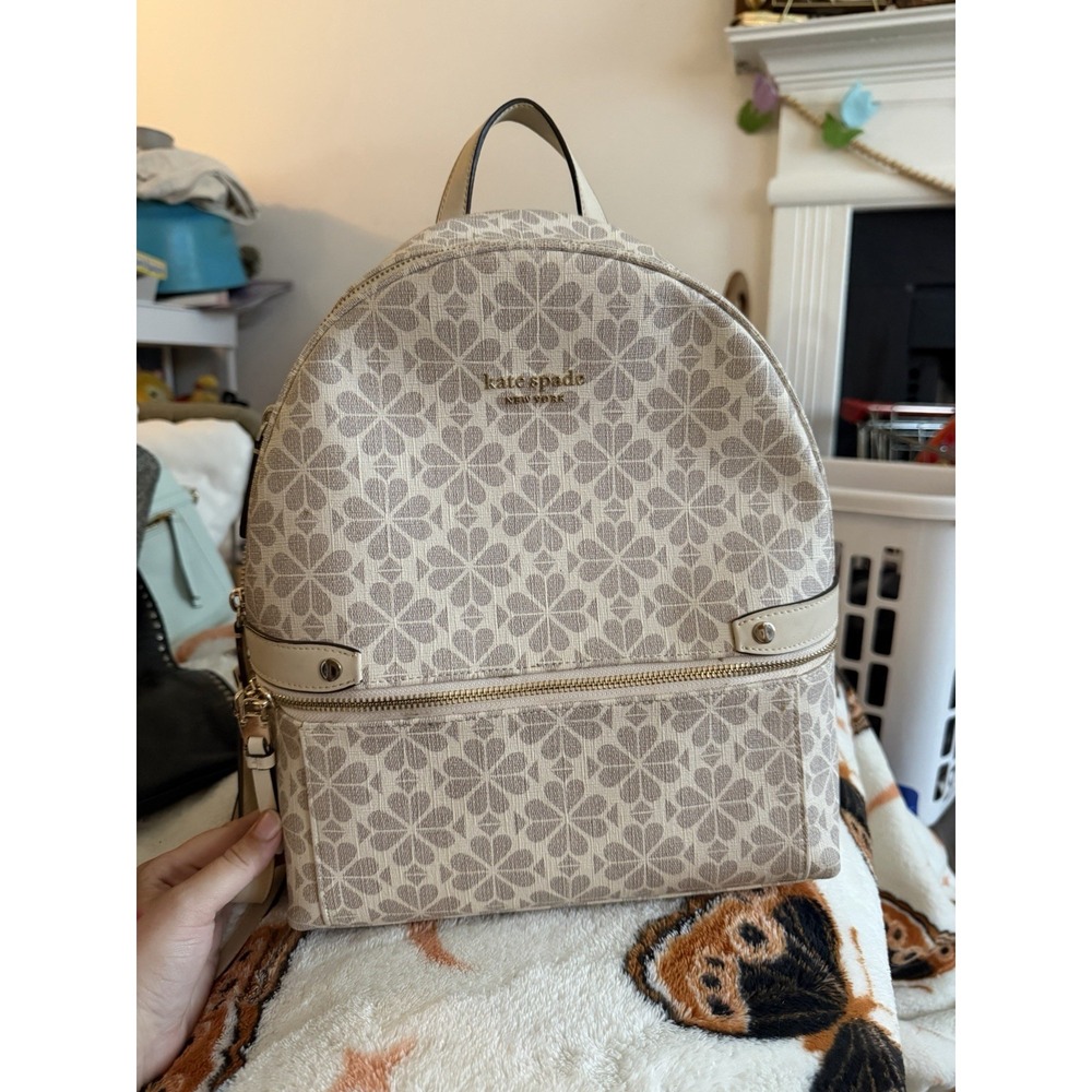 Kate Spade Signature Spade Flower Backpack Black Off White Medium Floral Bag